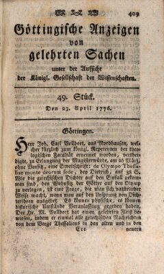 Göttingische Anzeigen von gelehrten Sachen (Göttingische Zeitungen von gelehrten Sachen) Dienstag 23. April 1776