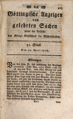 Göttingische Anzeigen von gelehrten Sachen (Göttingische Zeitungen von gelehrten Sachen) Samstag 27. April 1776