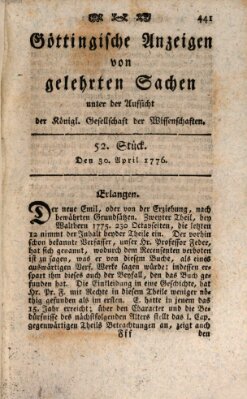 Göttingische Anzeigen von gelehrten Sachen (Göttingische Zeitungen von gelehrten Sachen) Dienstag 30. April 1776