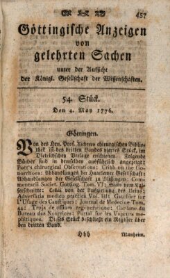 Göttingische Anzeigen von gelehrten Sachen (Göttingische Zeitungen von gelehrten Sachen) Samstag 4. Mai 1776