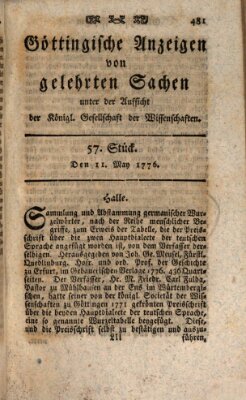 Göttingische Anzeigen von gelehrten Sachen (Göttingische Zeitungen von gelehrten Sachen) Samstag 11. Mai 1776