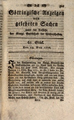 Göttingische Anzeigen von gelehrten Sachen (Göttingische Zeitungen von gelehrten Sachen) Donnerstag 23. Mai 1776