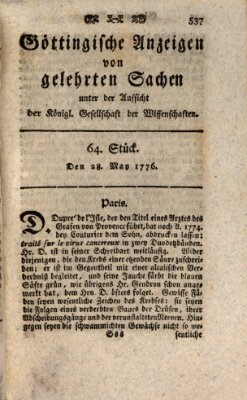 Göttingische Anzeigen von gelehrten Sachen (Göttingische Zeitungen von gelehrten Sachen) Dienstag 28. Mai 1776