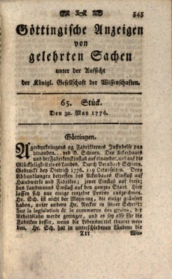 Göttingische Anzeigen von gelehrten Sachen (Göttingische Zeitungen von gelehrten Sachen) Donnerstag 30. Mai 1776