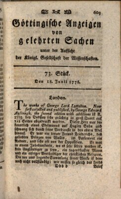 Göttingische Anzeigen von gelehrten Sachen (Göttingische Zeitungen von gelehrten Sachen) Dienstag 18. Juni 1776