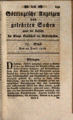 Göttingische Anzeigen von gelehrten Sachen (Göttingische Zeitungen von gelehrten Sachen) Donnerstag 27. Juni 1776