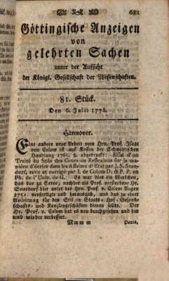 Göttingische Anzeigen von gelehrten Sachen (Göttingische Zeitungen von gelehrten Sachen) Samstag 6. Juli 1776