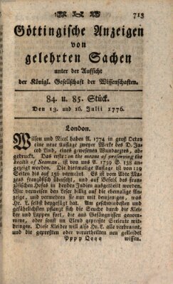 Göttingische Anzeigen von gelehrten Sachen (Göttingische Zeitungen von gelehrten Sachen) Montag 15. Juli 1776