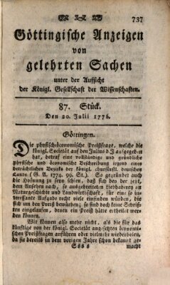 Göttingische Anzeigen von gelehrten Sachen (Göttingische Zeitungen von gelehrten Sachen) Samstag 20. Juli 1776