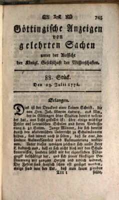 Göttingische Anzeigen von gelehrten Sachen (Göttingische Zeitungen von gelehrten Sachen) Dienstag 23. Juli 1776