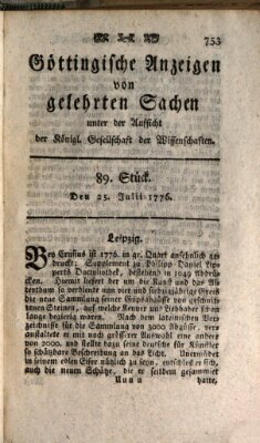 Göttingische Anzeigen von gelehrten Sachen (Göttingische Zeitungen von gelehrten Sachen) Donnerstag 25. Juli 1776