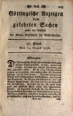 Göttingische Anzeigen von gelehrten Sachen (Göttingische Zeitungen von gelehrten Sachen) Dienstag 13. August 1776