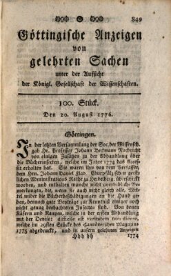 Göttingische Anzeigen von gelehrten Sachen (Göttingische Zeitungen von gelehrten Sachen) Dienstag 20. August 1776