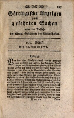 Göttingische Anzeigen von gelehrten Sachen (Göttingische Zeitungen von gelehrten Sachen) Samstag 31. August 1776