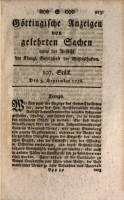 Göttingische Anzeigen von gelehrten Sachen (Göttingische Zeitungen von gelehrten Sachen) Donnerstag 5. September 1776