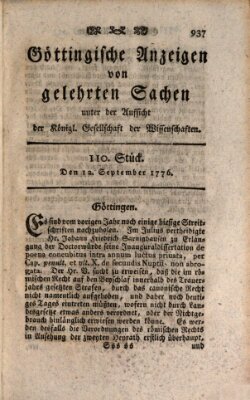 Göttingische Anzeigen von gelehrten Sachen (Göttingische Zeitungen von gelehrten Sachen) Donnerstag 12. September 1776