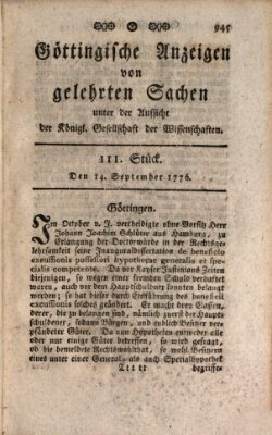 Göttingische Anzeigen von gelehrten Sachen (Göttingische Zeitungen von gelehrten Sachen) Samstag 14. September 1776