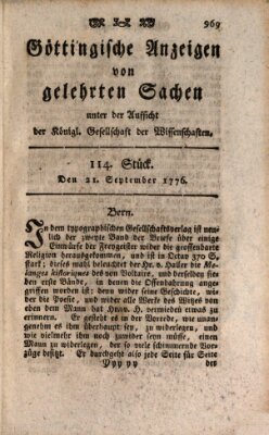 Göttingische Anzeigen von gelehrten Sachen (Göttingische Zeitungen von gelehrten Sachen) Samstag 21. September 1776