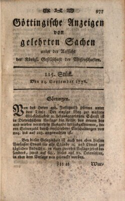 Göttingische Anzeigen von gelehrten Sachen (Göttingische Zeitungen von gelehrten Sachen) Dienstag 24. September 1776