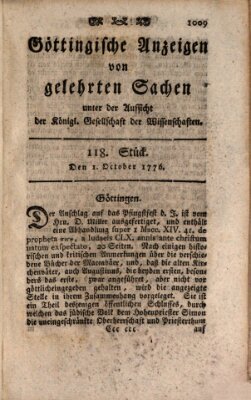 Göttingische Anzeigen von gelehrten Sachen (Göttingische Zeitungen von gelehrten Sachen) Dienstag 1. Oktober 1776