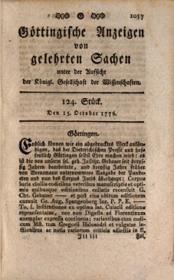 Göttingische Anzeigen von gelehrten Sachen (Göttingische Zeitungen von gelehrten Sachen) Dienstag 15. Oktober 1776