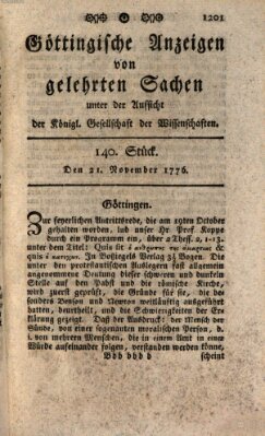 Göttingische Anzeigen von gelehrten Sachen (Göttingische Zeitungen von gelehrten Sachen) Donnerstag 21. November 1776