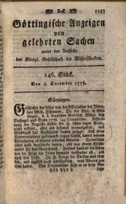 Göttingische Anzeigen von gelehrten Sachen (Göttingische Zeitungen von gelehrten Sachen) Donnerstag 5. Dezember 1776