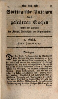 Göttingische Anzeigen von gelehrten Sachen (Göttingische Zeitungen von gelehrten Sachen) Montag 6. Januar 1777