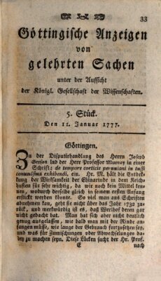 Göttingische Anzeigen von gelehrten Sachen (Göttingische Zeitungen von gelehrten Sachen) Samstag 11. Januar 1777