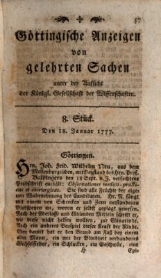 Göttingische Anzeigen von gelehrten Sachen (Göttingische Zeitungen von gelehrten Sachen) Samstag 18. Januar 1777