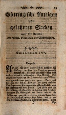 Göttingische Anzeigen von gelehrten Sachen (Göttingische Zeitungen von gelehrten Sachen) Montag 20. Januar 1777