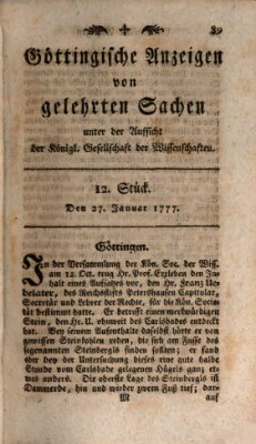 Göttingische Anzeigen von gelehrten Sachen (Göttingische Zeitungen von gelehrten Sachen) Montag 27. Januar 1777