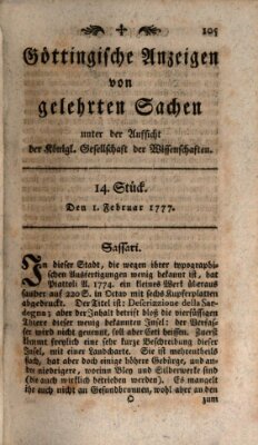 Göttingische Anzeigen von gelehrten Sachen (Göttingische Zeitungen von gelehrten Sachen) Samstag 1. Februar 1777