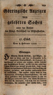 Göttingische Anzeigen von gelehrten Sachen (Göttingische Zeitungen von gelehrten Sachen) Samstag 8. Februar 1777