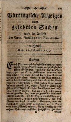 Göttingische Anzeigen von gelehrten Sachen (Göttingische Zeitungen von gelehrten Sachen) Samstag 15. Februar 1777