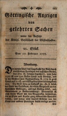 Göttingische Anzeigen von gelehrten Sachen (Göttingische Zeitungen von gelehrten Sachen) Montag 17. Februar 1777