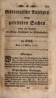 Göttingische Anzeigen von gelehrten Sachen (Göttingische Zeitungen von gelehrten Sachen) Montag 17. März 1777