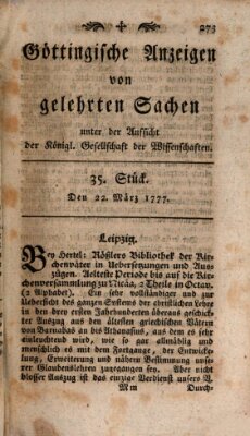 Göttingische Anzeigen von gelehrten Sachen (Göttingische Zeitungen von gelehrten Sachen) Samstag 22. März 1777