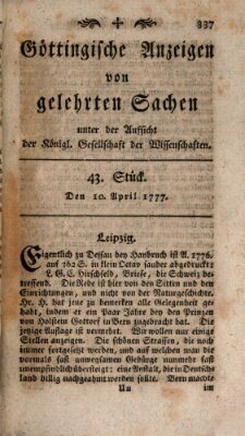 Göttingische Anzeigen von gelehrten Sachen (Göttingische Zeitungen von gelehrten Sachen) Donnerstag 10. April 1777