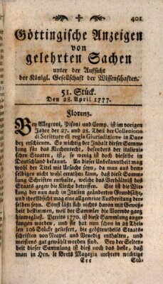 Göttingische Anzeigen von gelehrten Sachen (Göttingische Zeitungen von gelehrten Sachen) Montag 28. April 1777