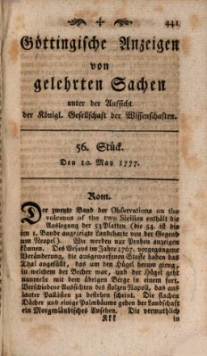 Göttingische Anzeigen von gelehrten Sachen (Göttingische Zeitungen von gelehrten Sachen) Samstag 10. Mai 1777