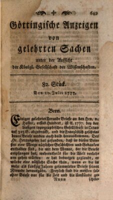 Göttingische Anzeigen von gelehrten Sachen (Göttingische Zeitungen von gelehrten Sachen) Donnerstag 10. Juli 1777