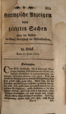 Göttingische Anzeigen von gelehrten Sachen (Göttingische Zeitungen von gelehrten Sachen) Donnerstag 17. Juli 1777