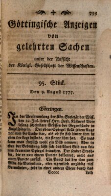 Göttingische Anzeigen von gelehrten Sachen (Göttingische Zeitungen von gelehrten Sachen) Samstag 9. August 1777