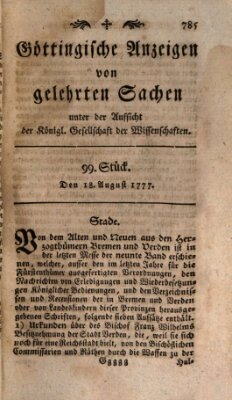 Göttingische Anzeigen von gelehrten Sachen (Göttingische Zeitungen von gelehrten Sachen) Montag 18. August 1777