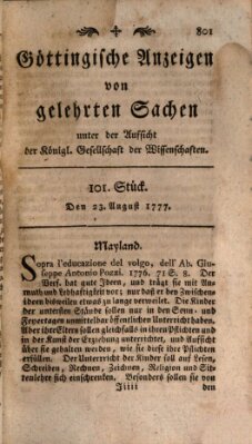 Göttingische Anzeigen von gelehrten Sachen (Göttingische Zeitungen von gelehrten Sachen) Samstag 23. August 1777