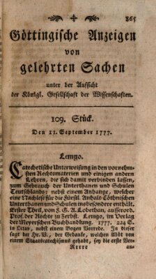 Göttingische Anzeigen von gelehrten Sachen (Göttingische Zeitungen von gelehrten Sachen) Donnerstag 11. September 1777