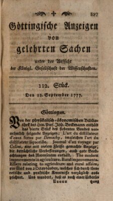 Göttingische Anzeigen von gelehrten Sachen (Göttingische Zeitungen von gelehrten Sachen) Donnerstag 18. September 1777