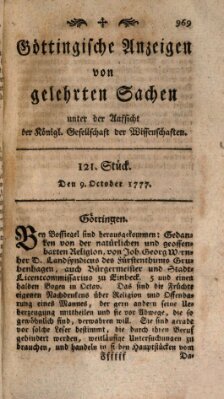 Göttingische Anzeigen von gelehrten Sachen (Göttingische Zeitungen von gelehrten Sachen) Donnerstag 9. Oktober 1777