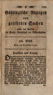 Göttingische Anzeigen von gelehrten Sachen (Göttingische Zeitungen von gelehrten Sachen) Montag 20. Oktober 1777